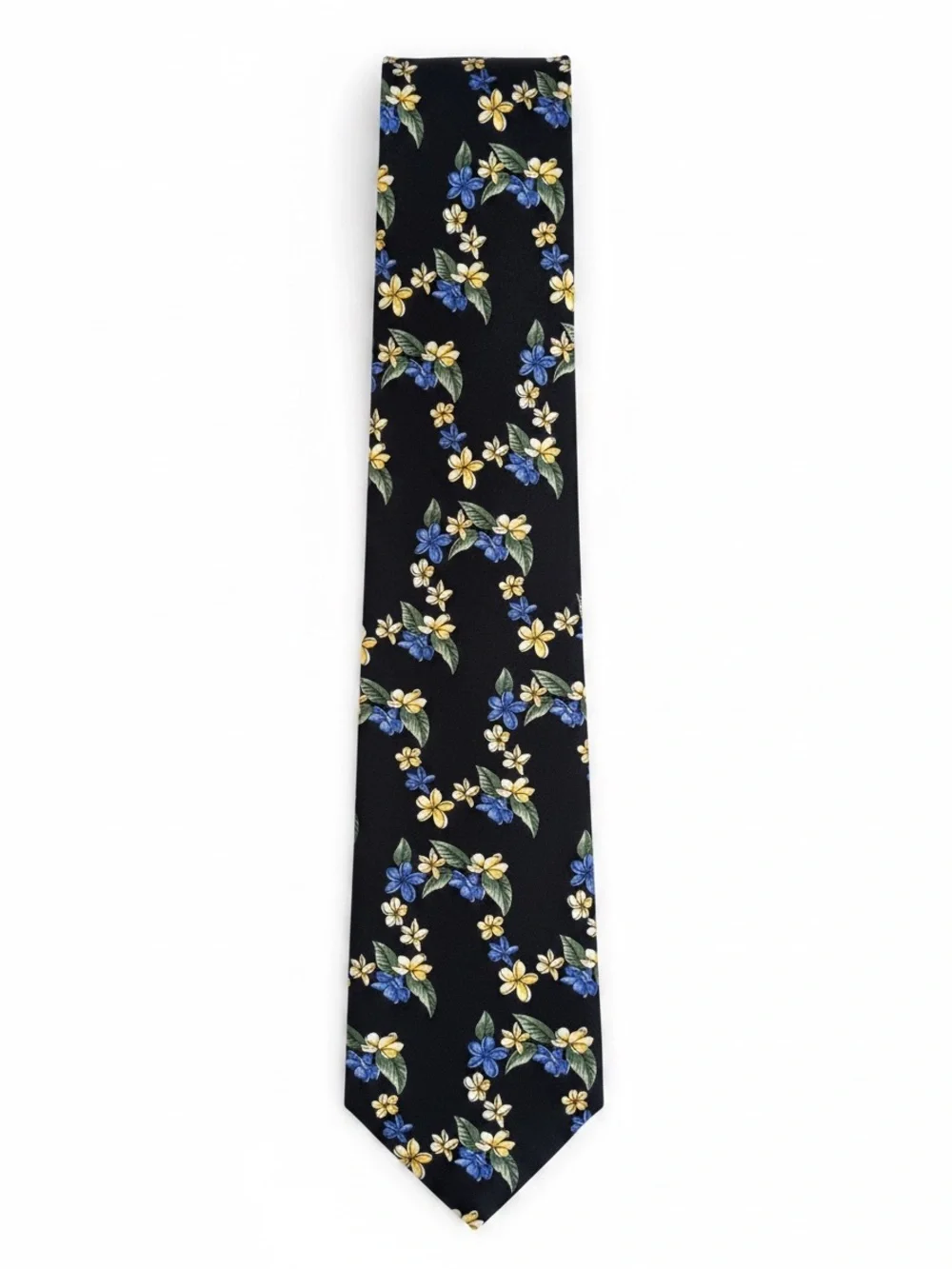 Tommy Hilfiger Floral Silk Tie Navy Blue Yellow Green Italy Preppy Necktie